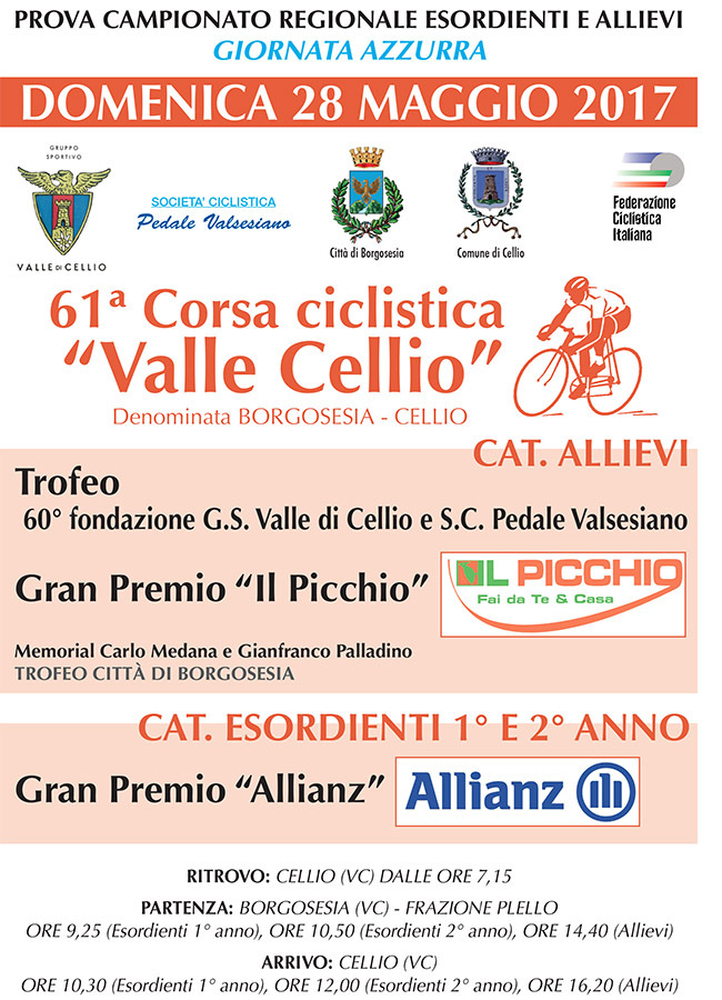 Il 28 Maggio appuntamento per Esordienti ed Allievi a Cellio 